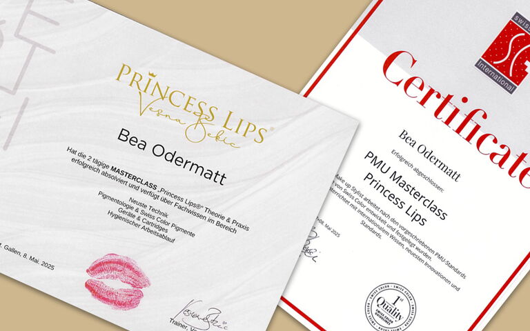 Princess Lips Zertifikate für Kosmetikpraxis Saphir Luzern
