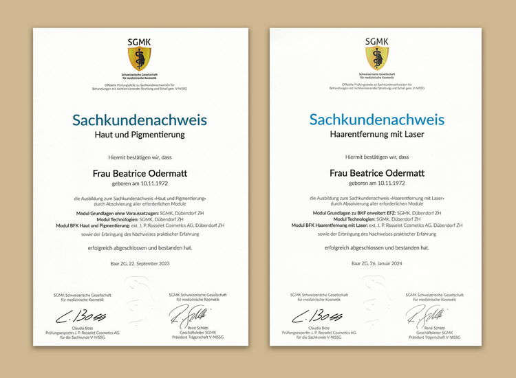 SGMK Sachkundeausweise von Bea Odermatt - Kosmetikpraxis Saphir Luzern